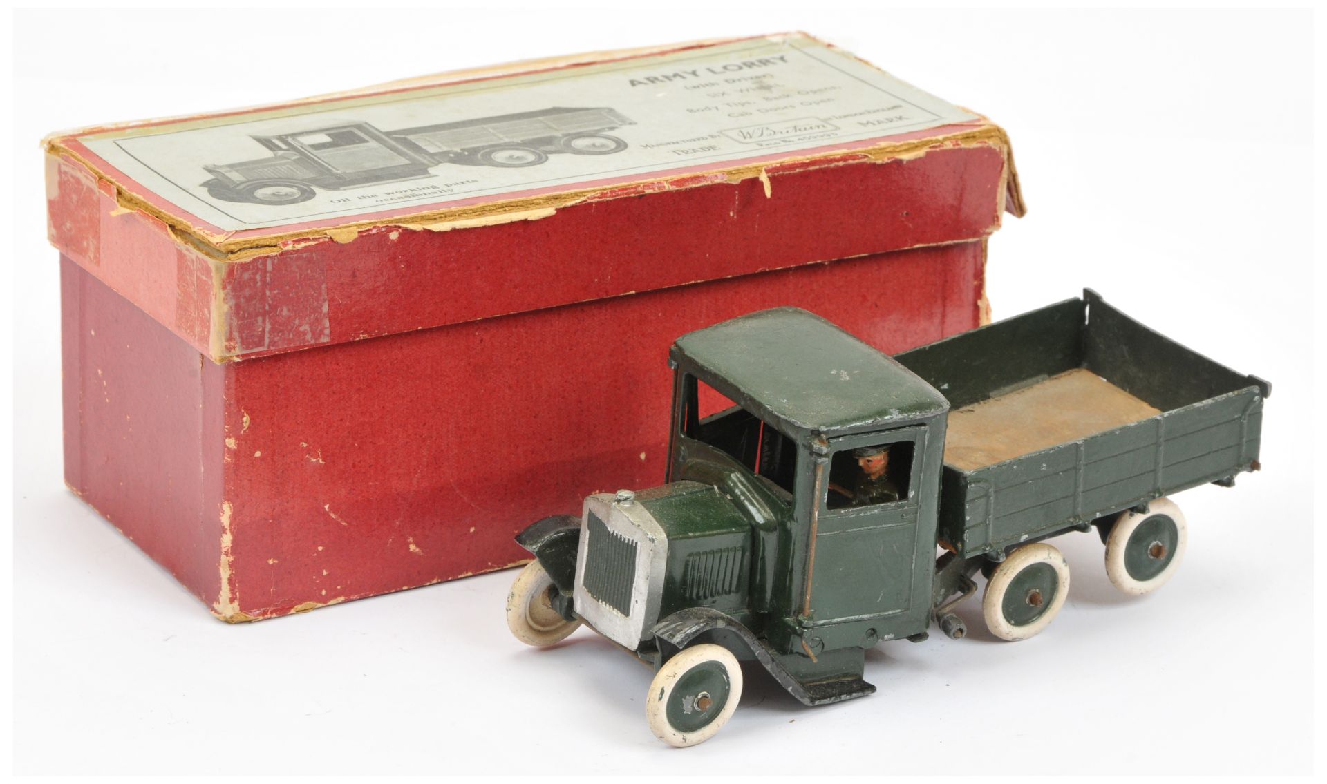 Britains 1335 Army 6 - Wheeled  Tipping Lorry -very dark green including hubs with  painted white...