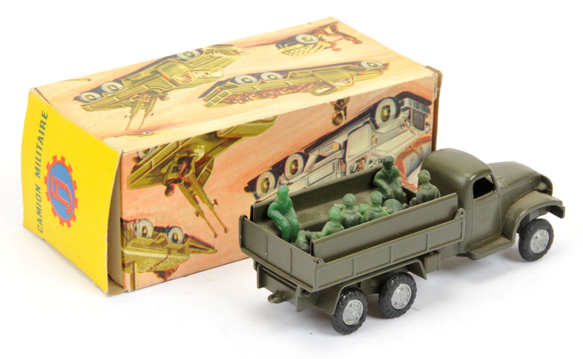 FJ military  GMC truck Troop Carrier with figures -dark drab green with plastic figures - Image 2 of 2