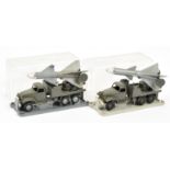 FJ Military a pair of Rocket firing lorry's - (1)  drab green with silver hubs and silver-grey ro...