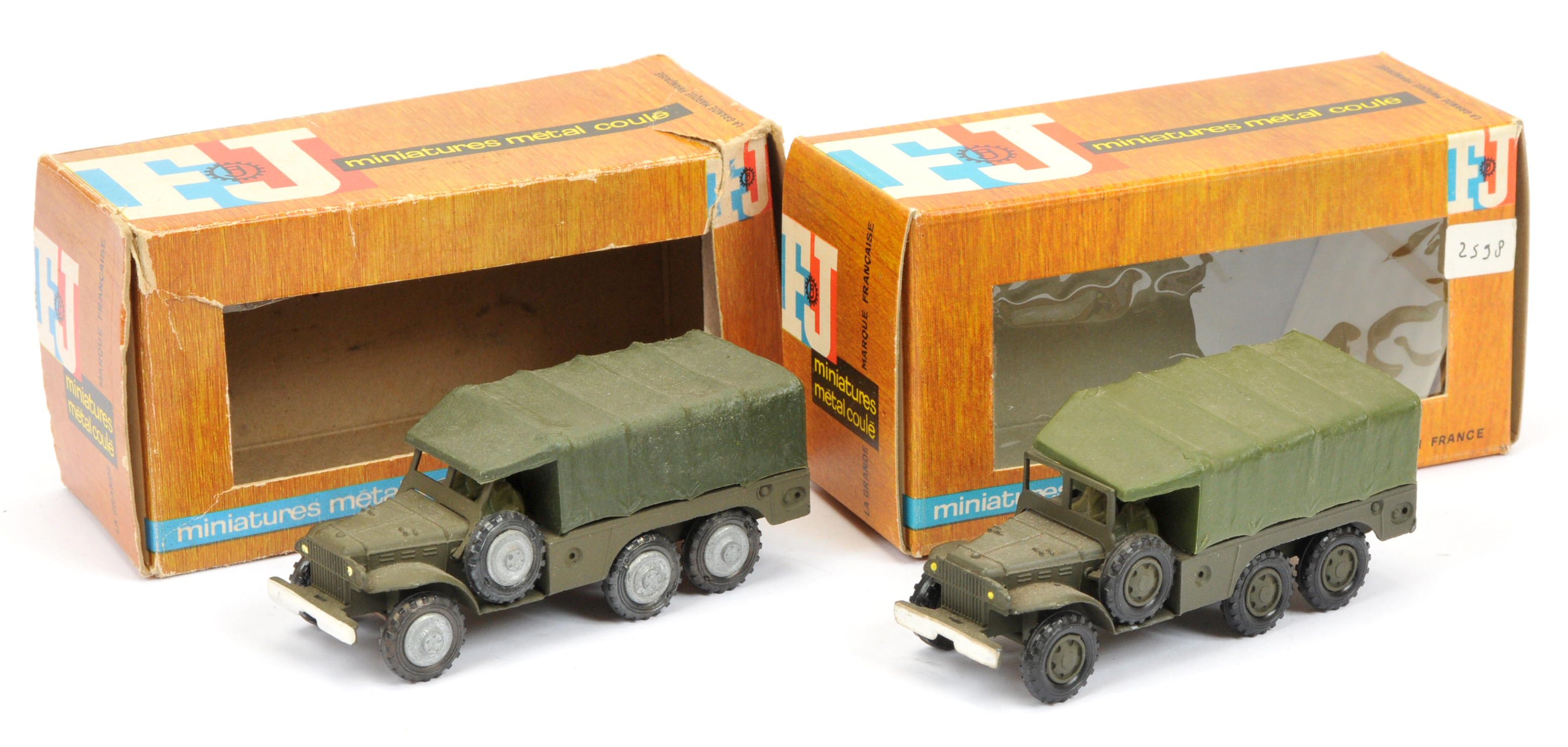FJ Military a pair  - (1) GMC covered lorry -Drab green including hubs with military green plasti...