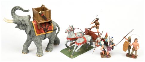 Pair of Lead Models of Ancient-Era Including War Elephant & Chariot