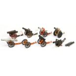 Tootsietoy military  group of  8 field guns and Canons - various colours  including orange,