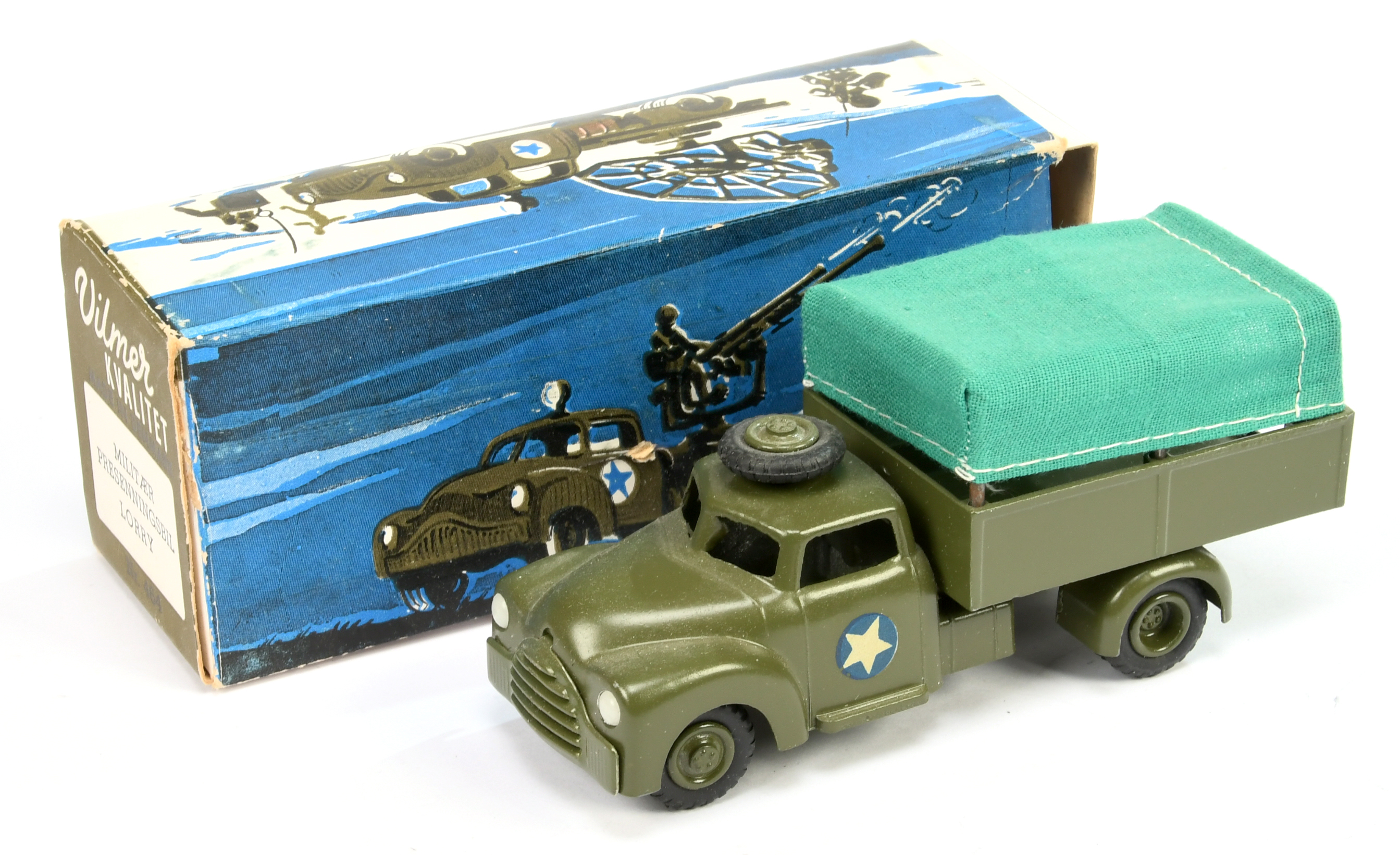 Vilmer 464  (1/50th) military  -Dodge covered truck  - green including hubs with spare wheel on roof