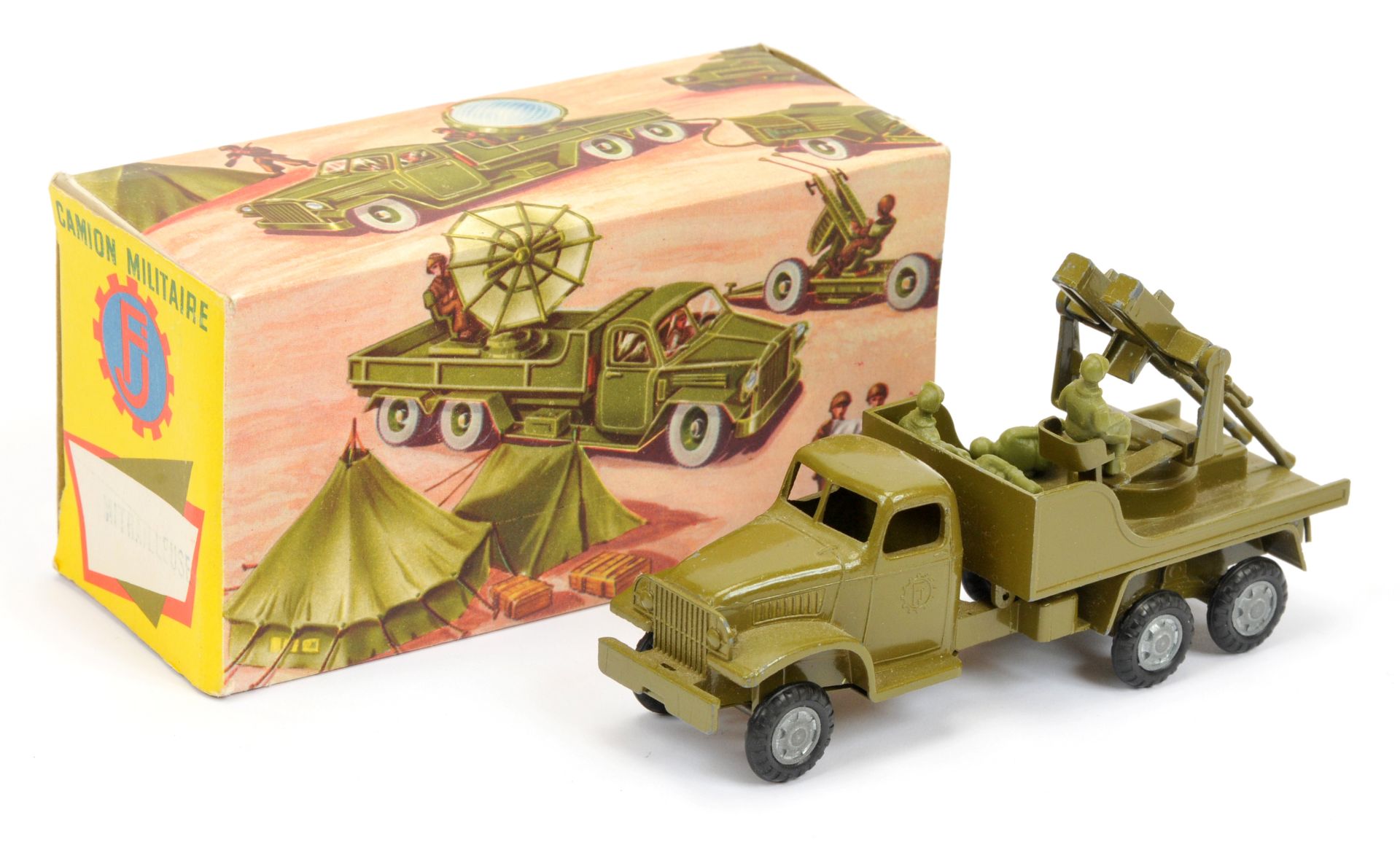 FJ military  GMC truck Antti-Aircraft guns  -olive green with plastic figures 