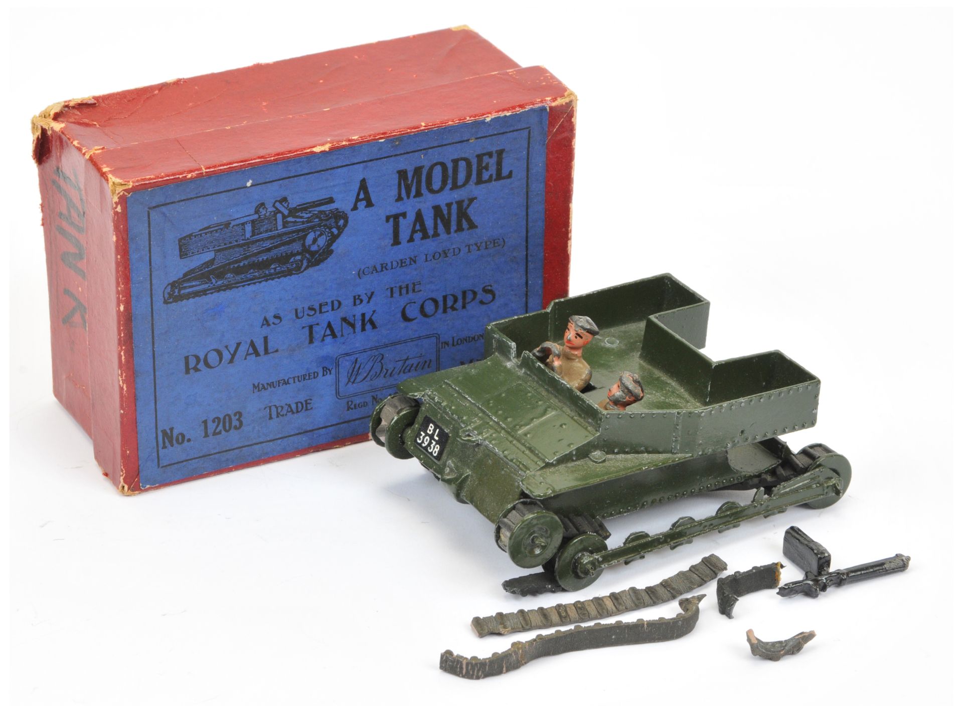 Britains 1203 "royal Tank Corps" - military green, black rubber tracks 