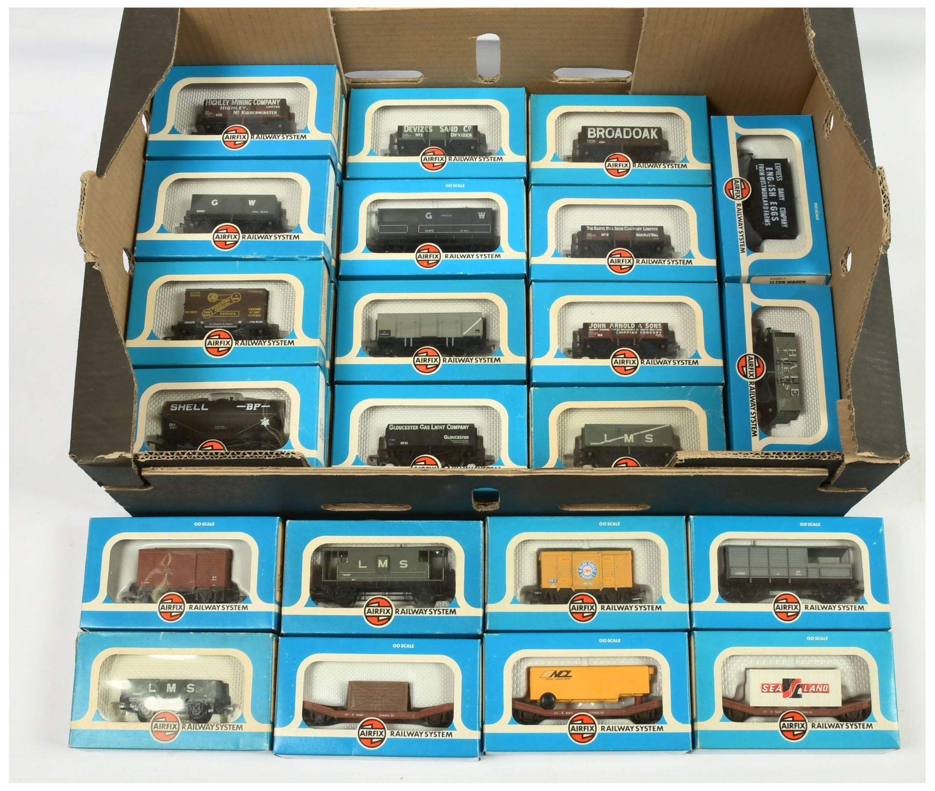 Airfix OO Group of boxed wagons.