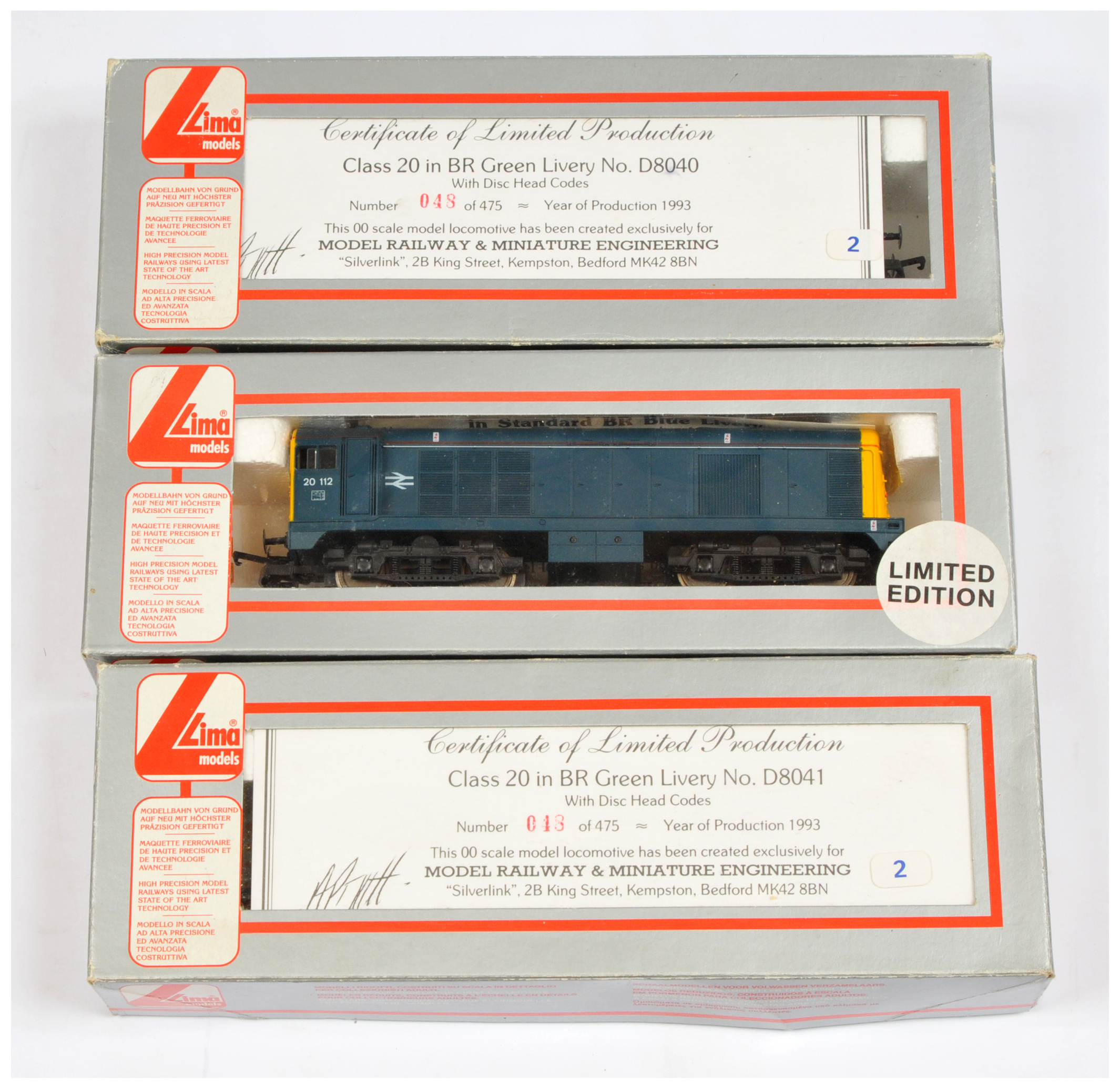 Lima OO Group of 3x Ltd Edition Class 20 Diesel Loco's. 