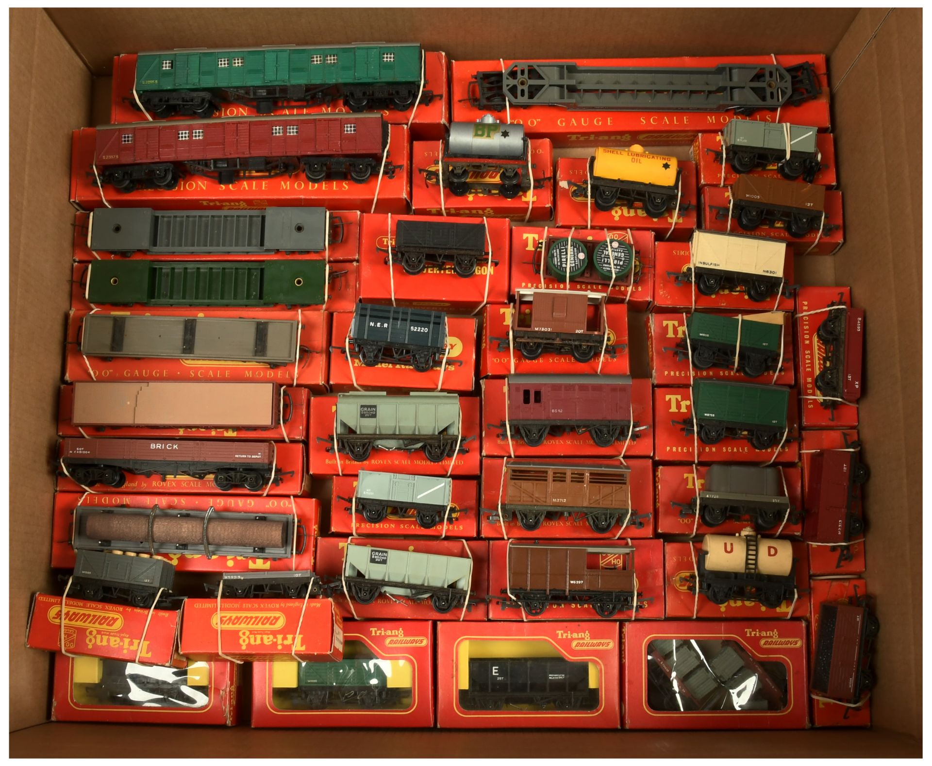 Triang Railways group of boxed wagons. 