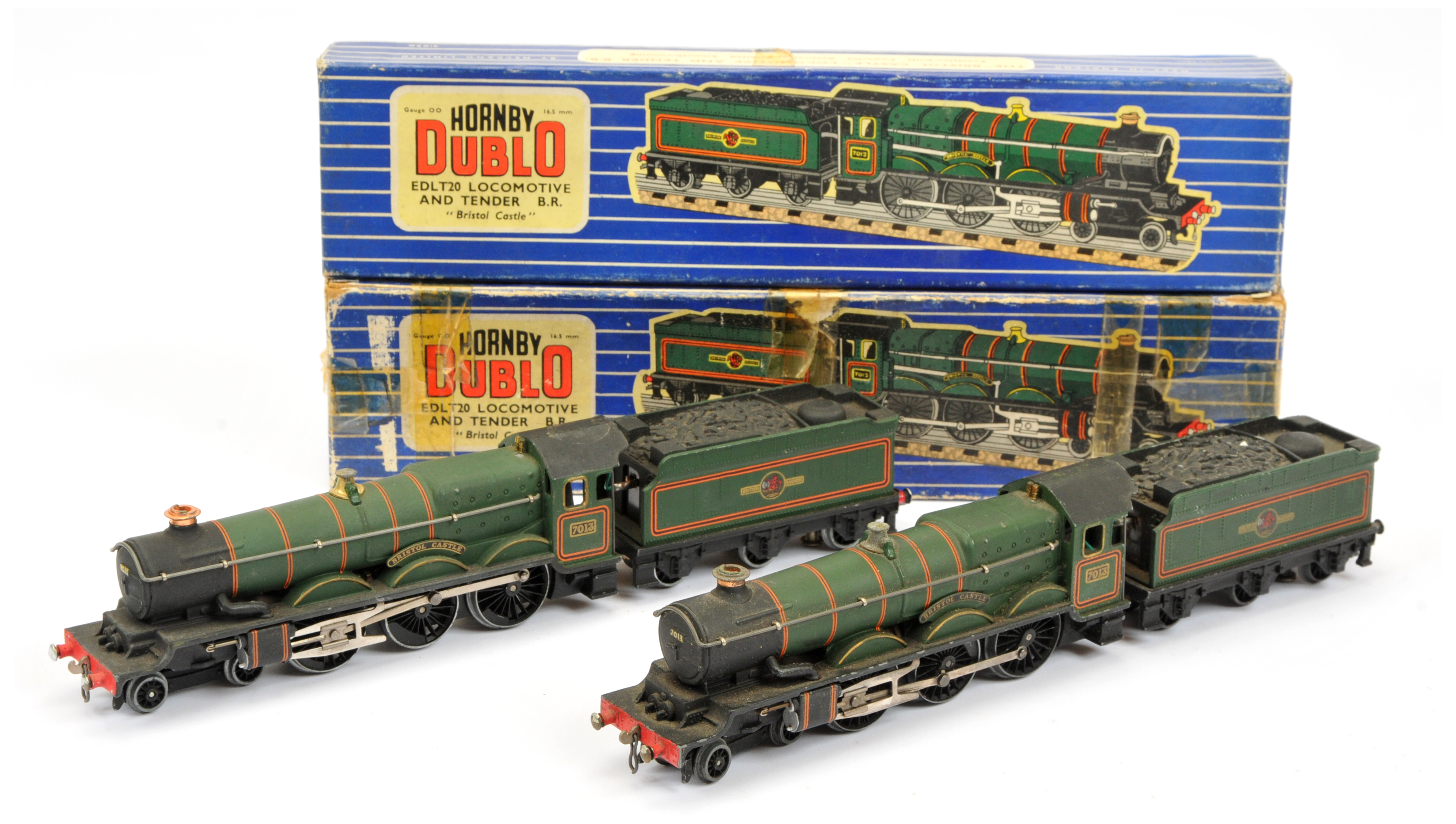 Hornby Dublo pair of 3-rail EDLT20 4-6-0 lined green Castle Class No.7013 "Bristol Castle" 