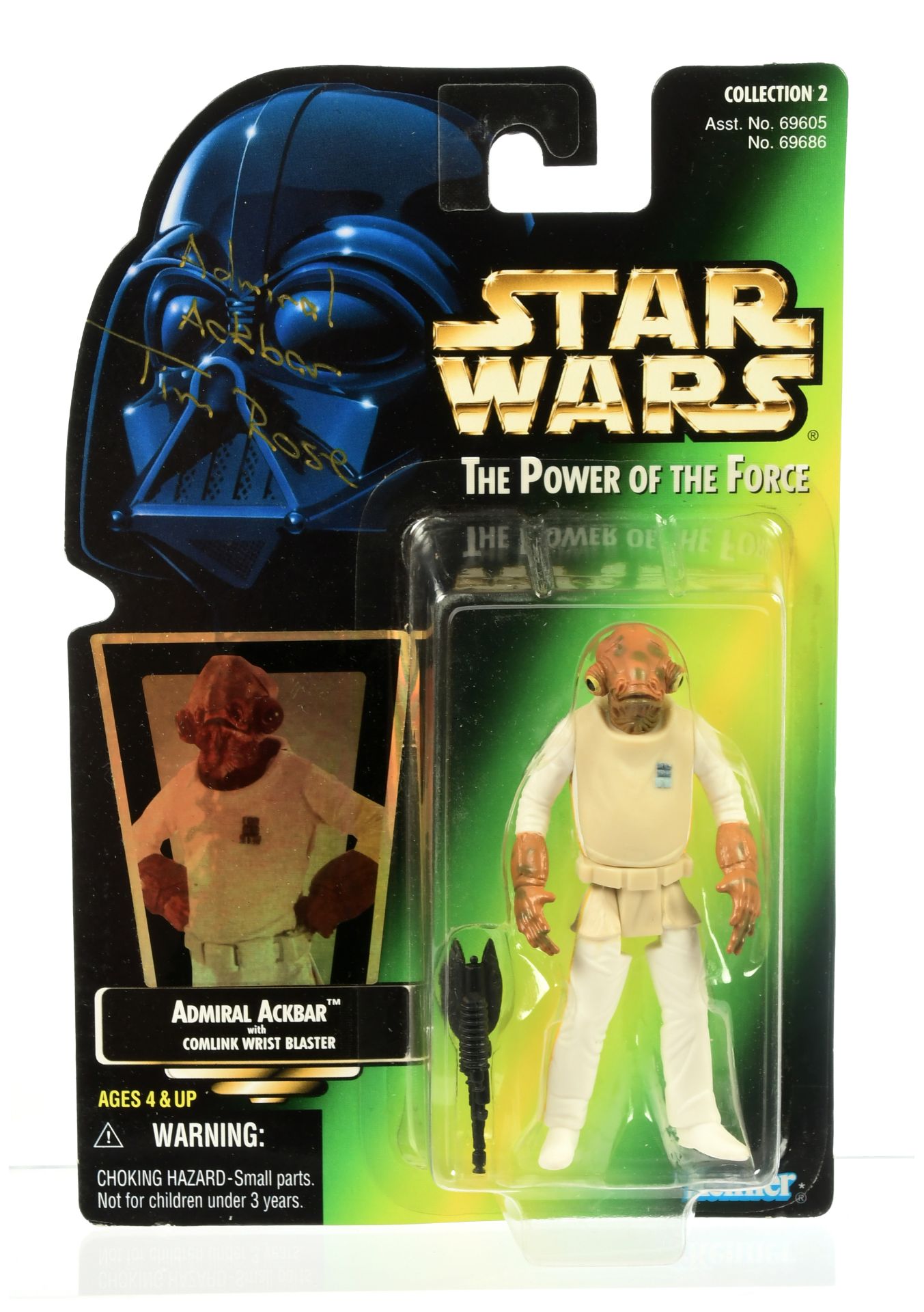 Kenner Star Wars The Power of the Force Green card Admiral Ackbar 3 3/4" signed figure