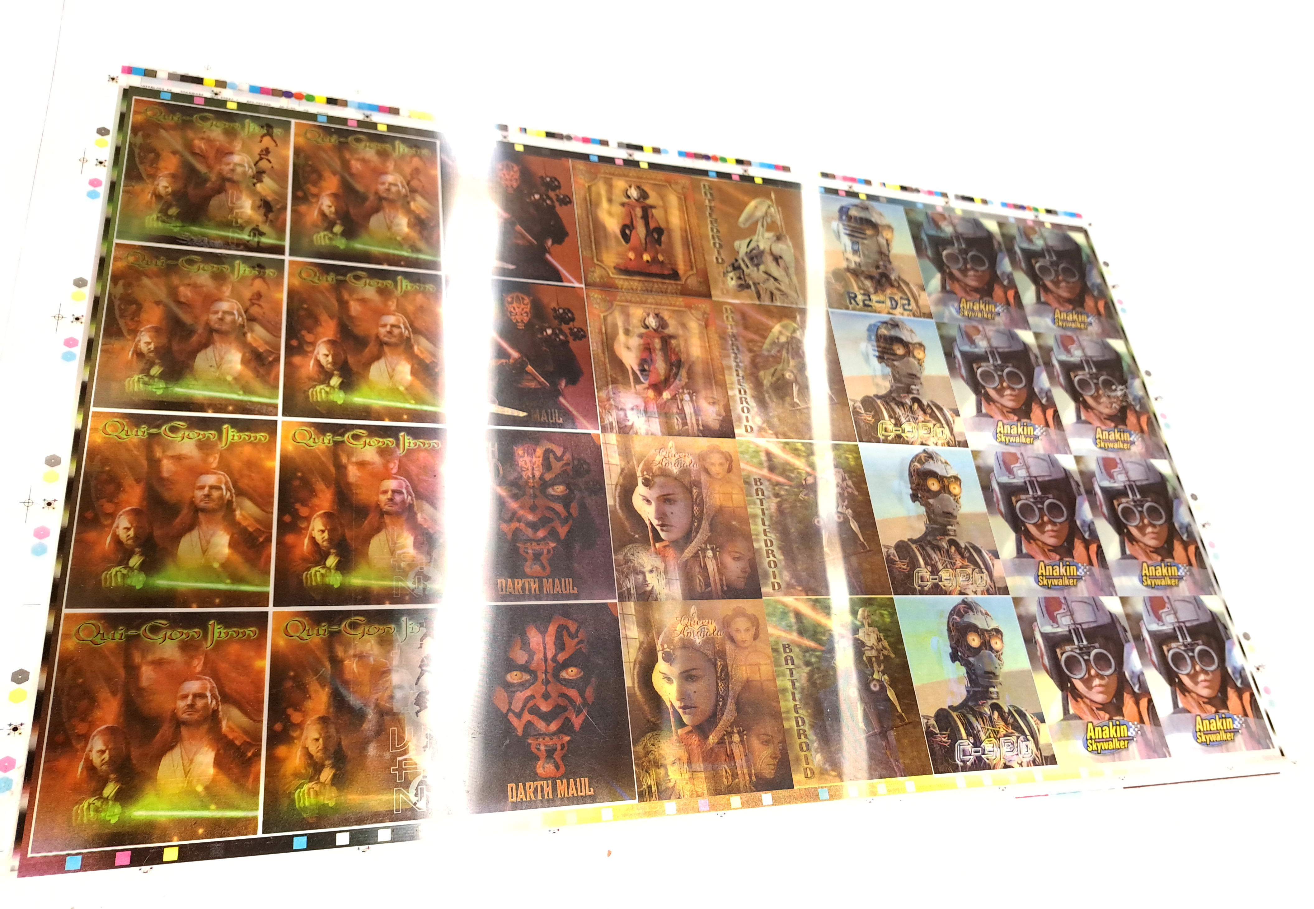 Interlaced 4D Ltd Star Wars Episode I 3D Flip Image Trading Cards Prototype Sheet.