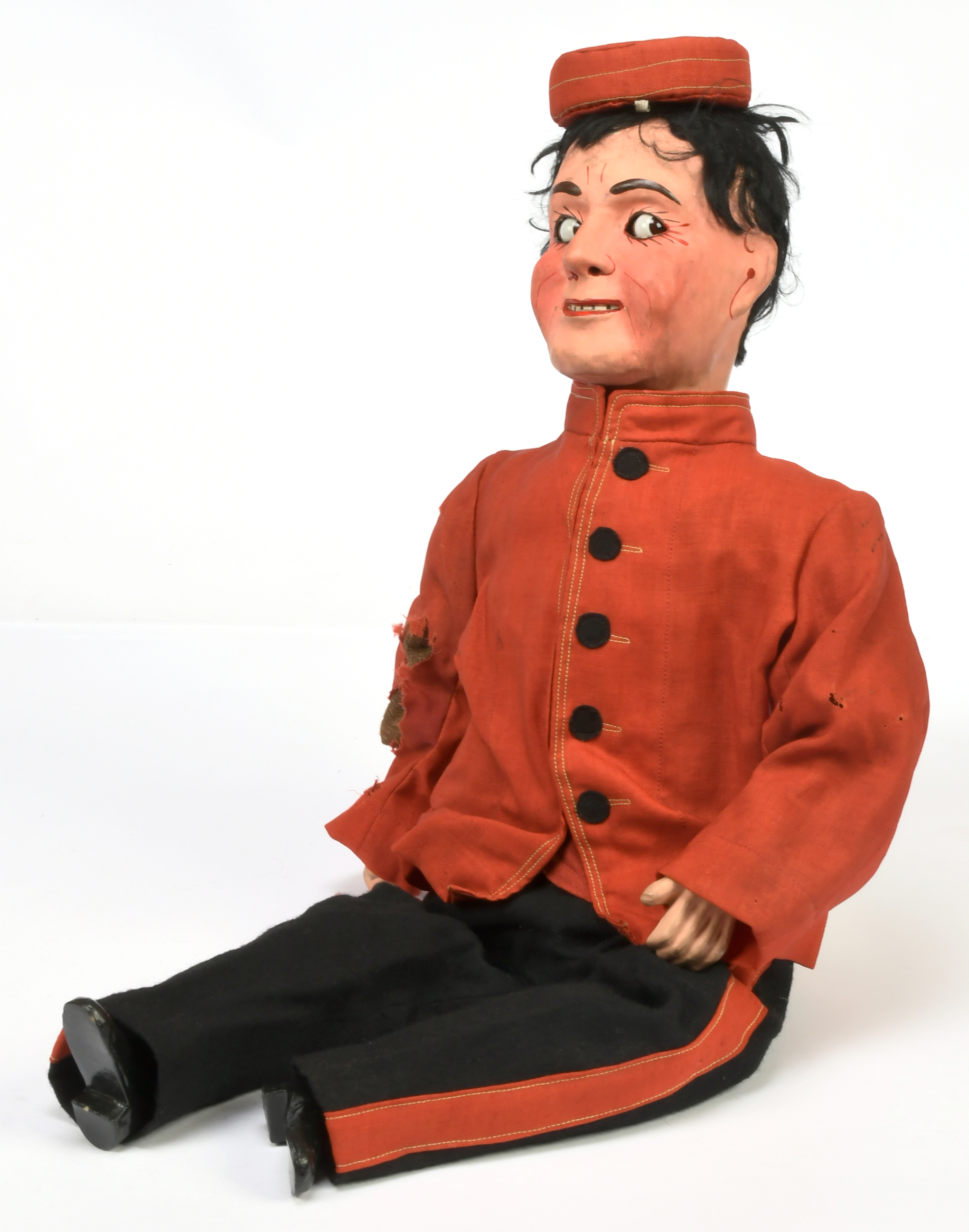 Herbert Brighton for Gamages ventriloquist dummy/knee figure with costumes and pamphlets 