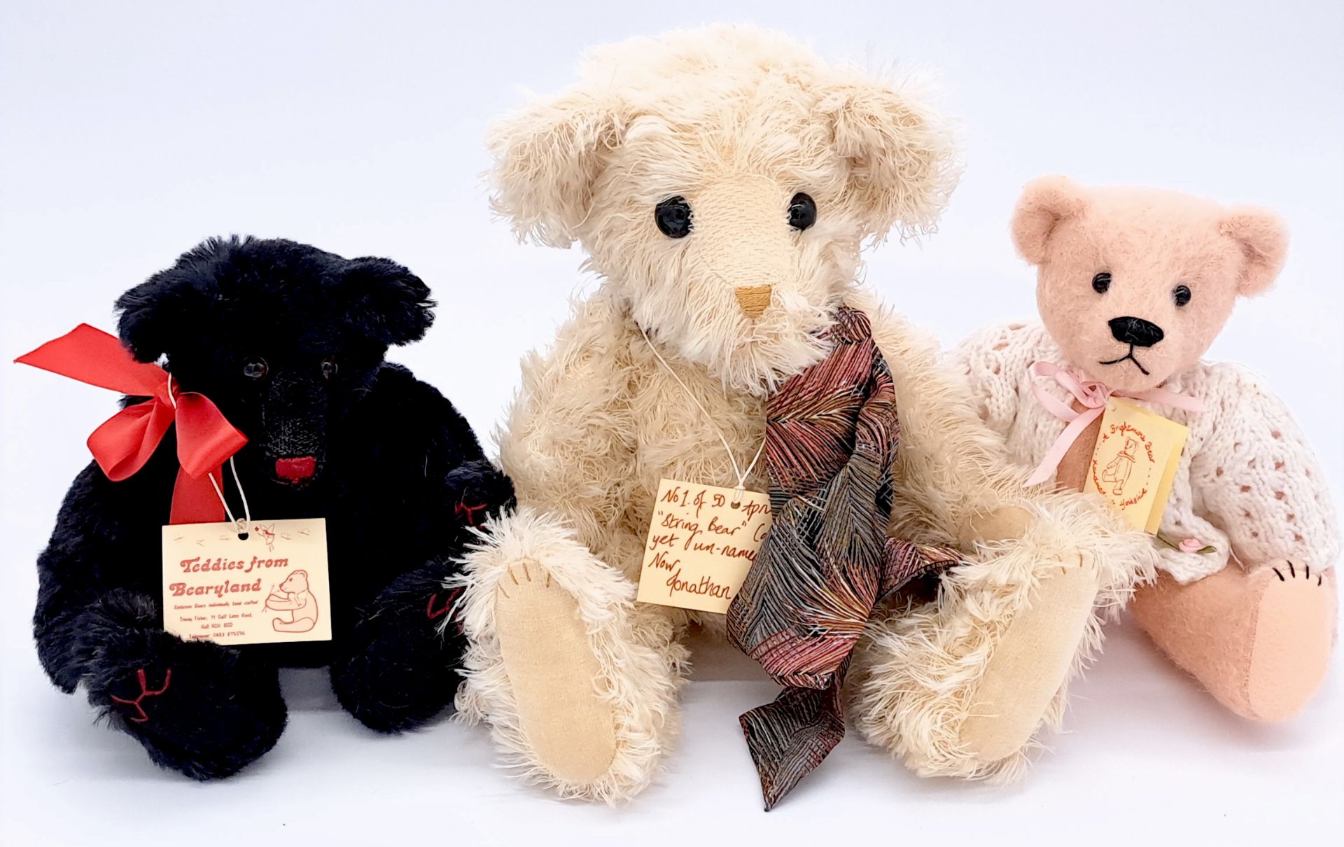 Artist designed teddy bear trio