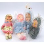 Assortment of vintage plush and artificial silk plastic inset face dolls