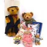 Assortment of modern and handmade teddy bears, including Past Times