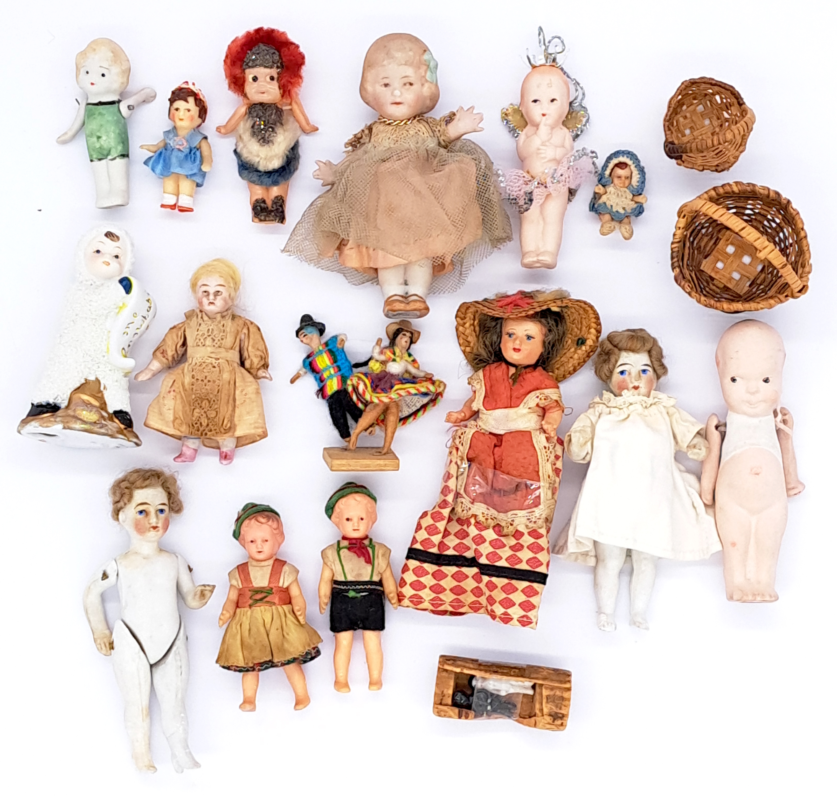 Assortment of antique/vintage miniature dolls 