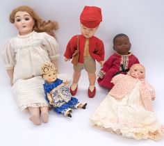 Assortment of bisque and composition dolls, including Lanternier and Armand Marseille
