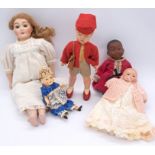 Assortment of bisque and composition dolls, including Lanternier and Armand Marseille