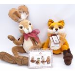 Charlie Bears Sly Fox and Speedy Hare, plus pin badge set