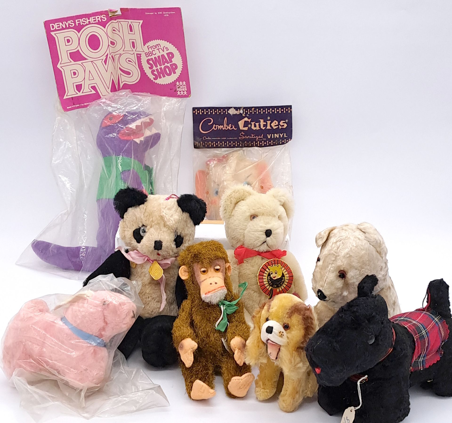 Assortment of vintage bears and animals, including Shanghai Toys