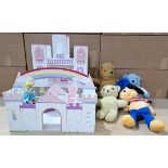 Wooden doll's castle and bears