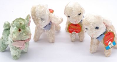 Chad Valley group of artificial silk lambs