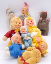 Assortment of vintage artificial silk/cloth dolls and toys