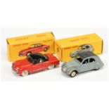 French Dinky Toys 24M Volkswagen Karmann Ghia - Red with black roof, chrome convex hubs with whit...