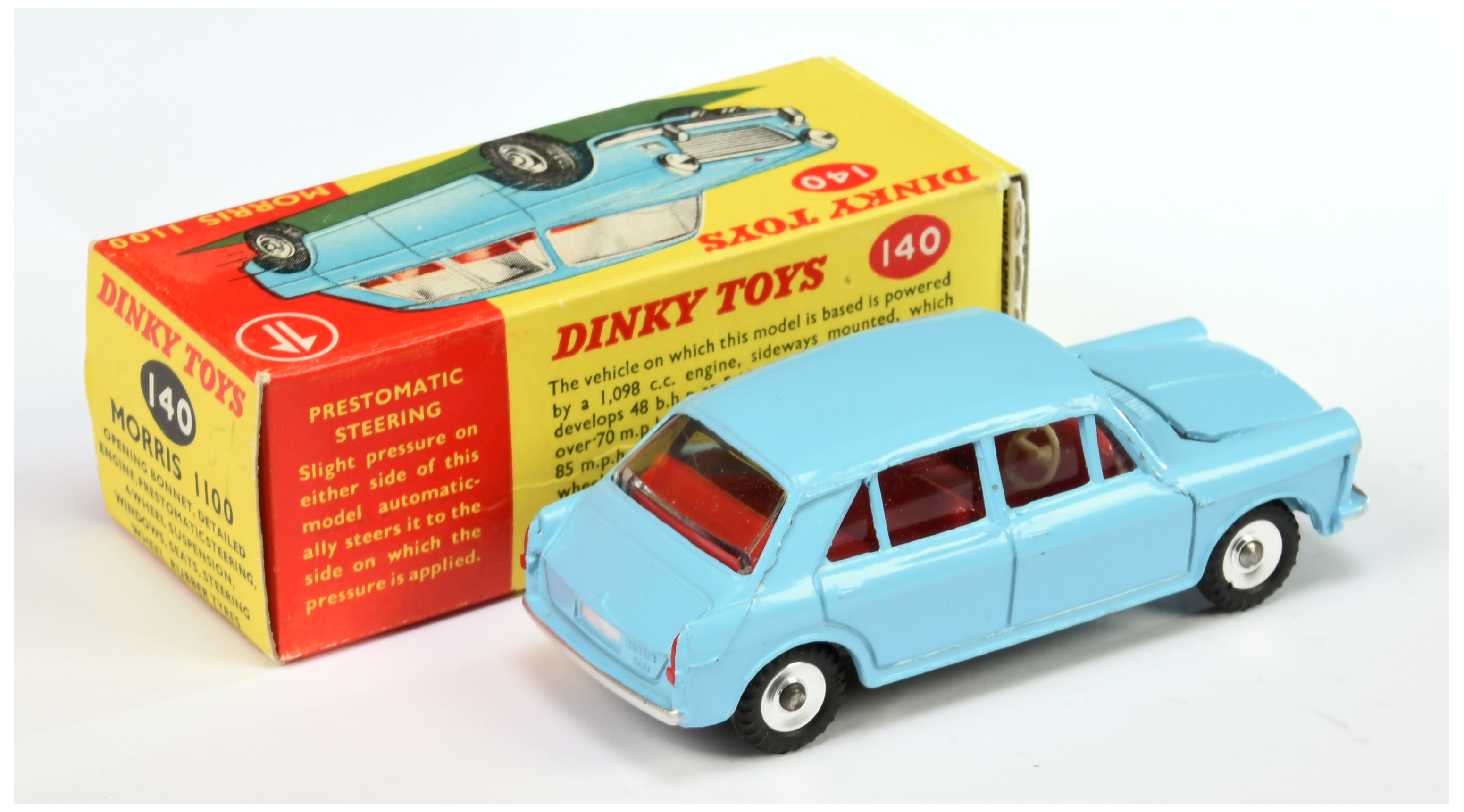 Dinky Toys 140 Morris 1100 - Light blue body, red interior, silver trim, chrome spun hubs  - Image 2 of 2