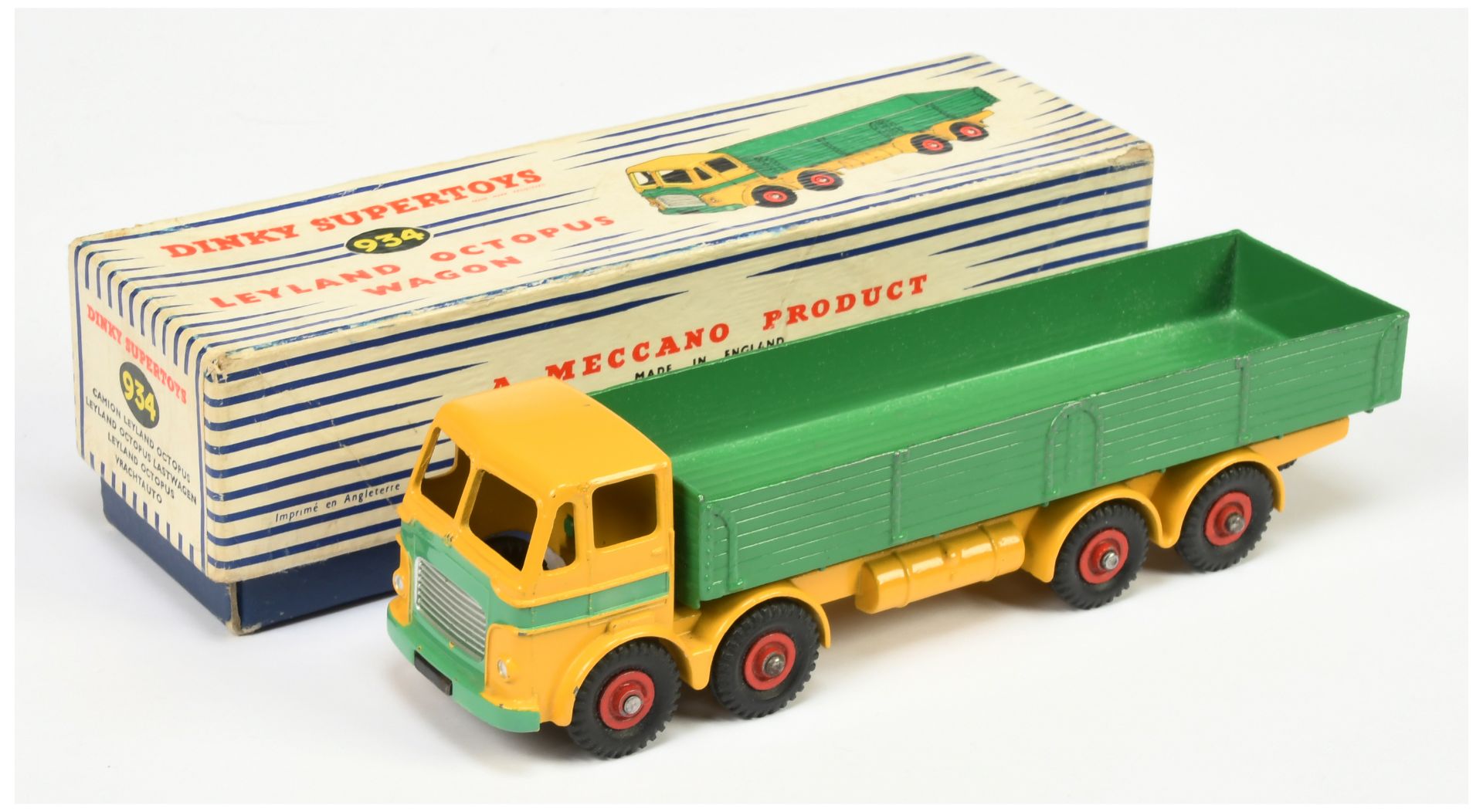 Dinky Toys 934 Leyland Octopus Wagon  - Yellow cab and chassis, mid-green open back and flashes, ...