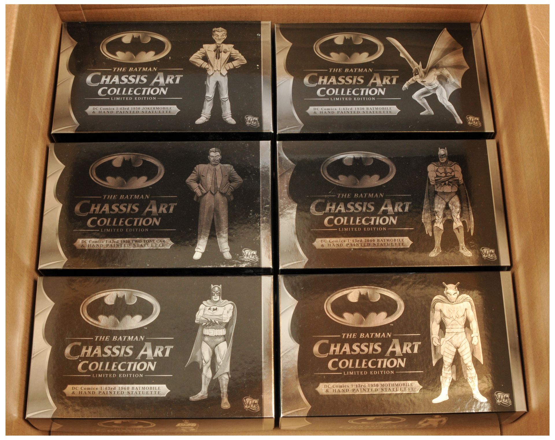 Corgi "Batman" Set Of 6 "Chassis Art Collection" To include - 1930's Batmobile. (2) 1960's Batmob...