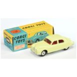 Corgi Toys 208S Jaguar 2.4 Litre Saloon - Primrose yellow, red interior, silver trim and spun hubs