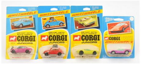 Corgi Toys Juniors Group Of 4 To Include (1) 6 De Tomaso Mangusta - Lime Green body, amber window...