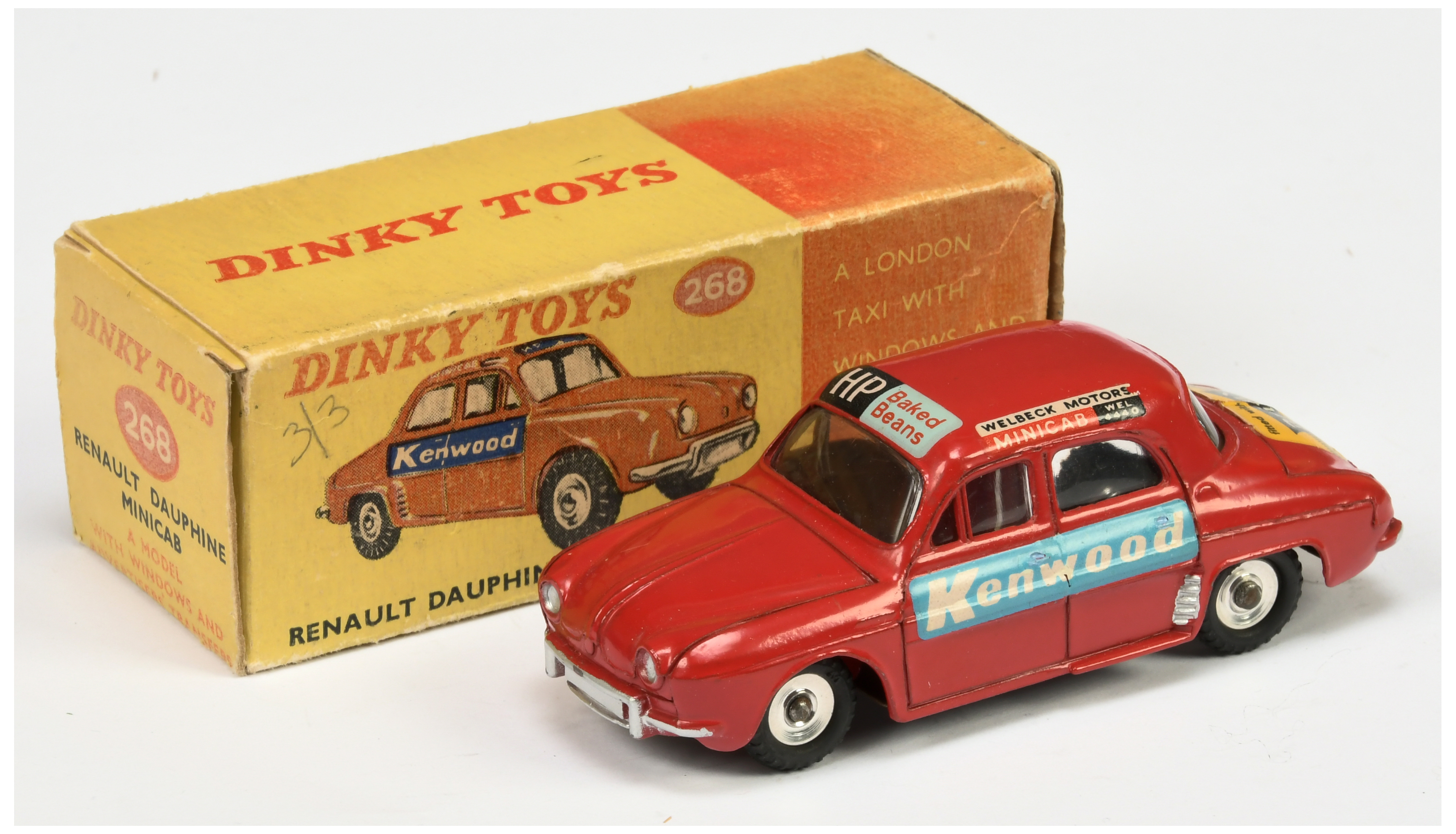 Dinky Toys 268 Renault Dauphine Minicab - red Body with correct decals, silver trim and spun hubs 