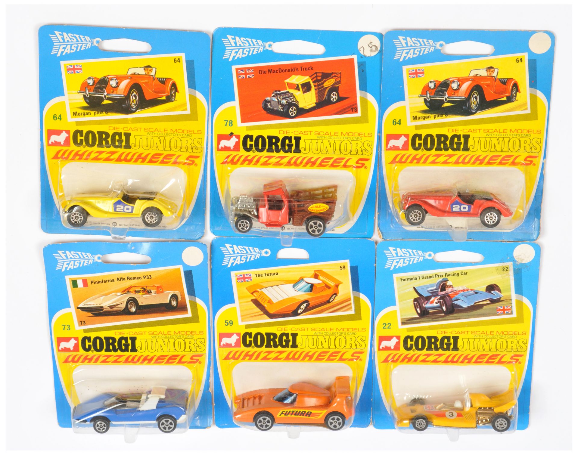 Corgi Toys Juniors Group Of 6 To Include (1) 22 Racing Car - Yellow body, (2) 59 The Futura  -  o...