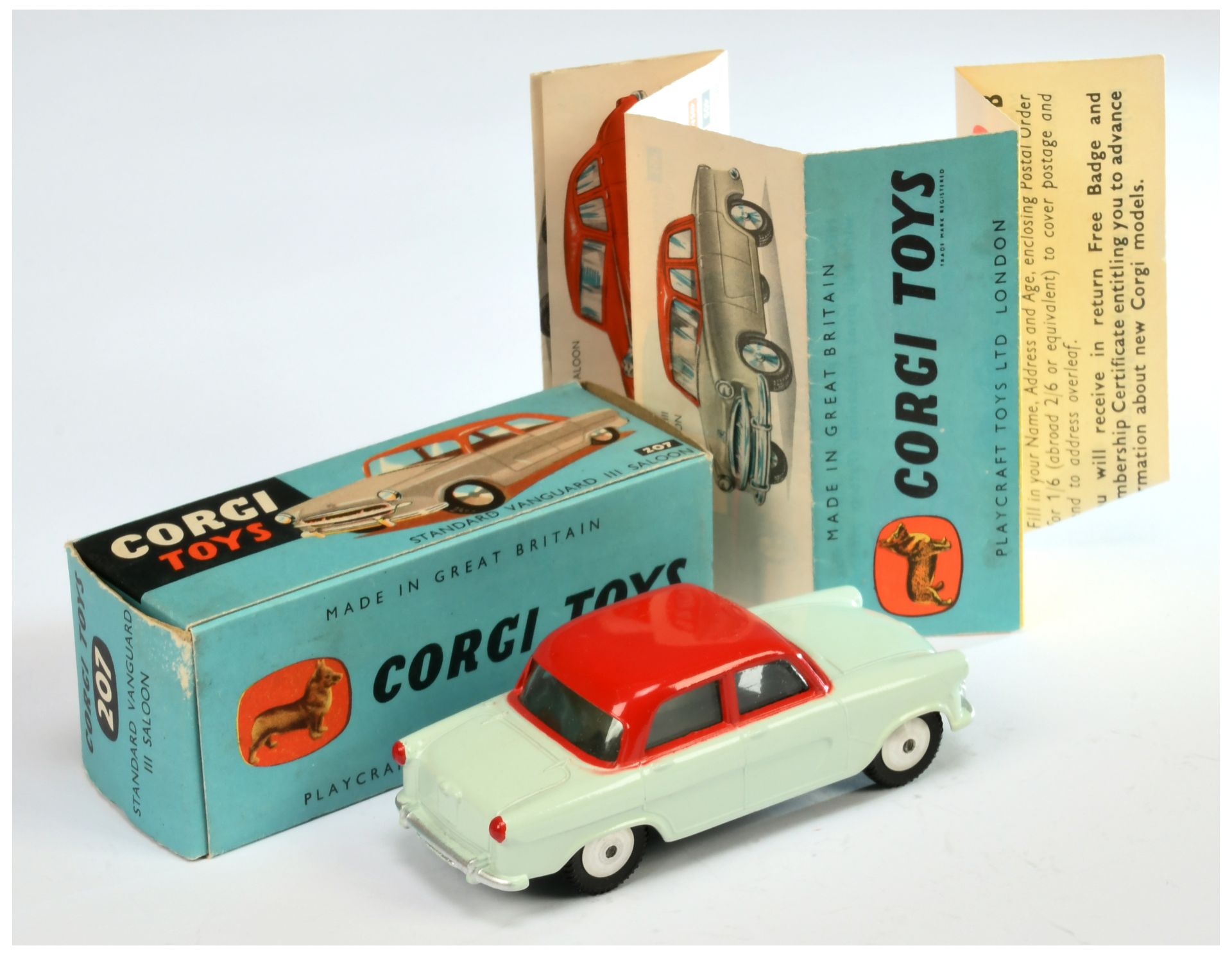 Corgi Toys 207 Standard Vanguard Saloon - Two-Tone - Very pale green with red upper, silver trim ... - Image 2 of 2
