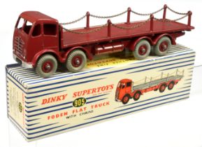 Dinky Toys 905  Foden (type 2) Flat Truck With Chains - Maroon including supertoy hubs with grey ...