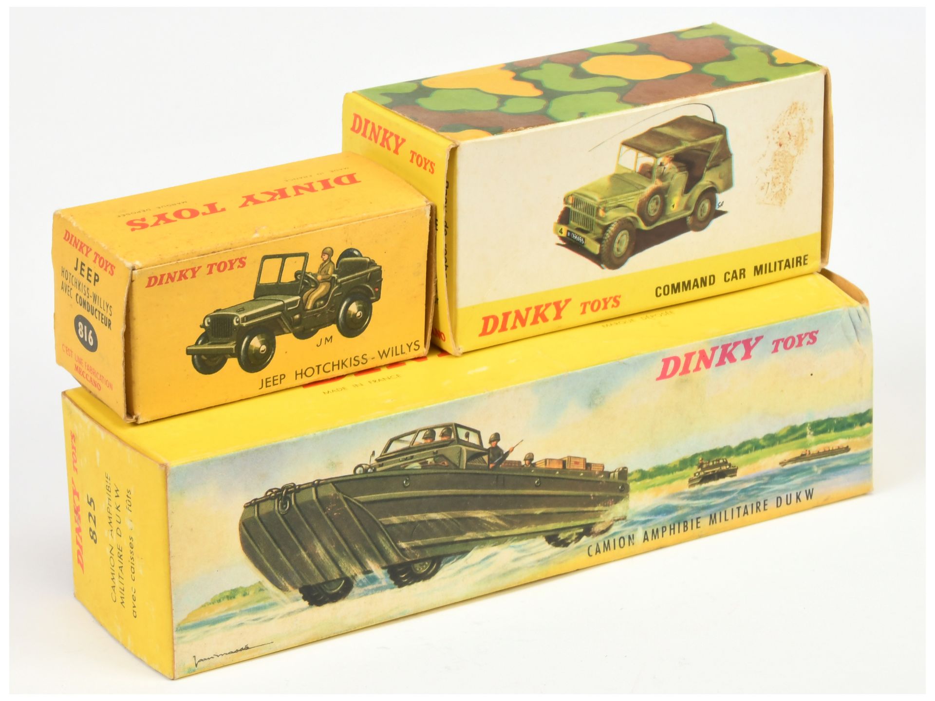 French Dinky Toys Empty boxes A Group  - (1) 810 Command Car, (2) 816 Jeep (Hotchkiss-Willy's) an...