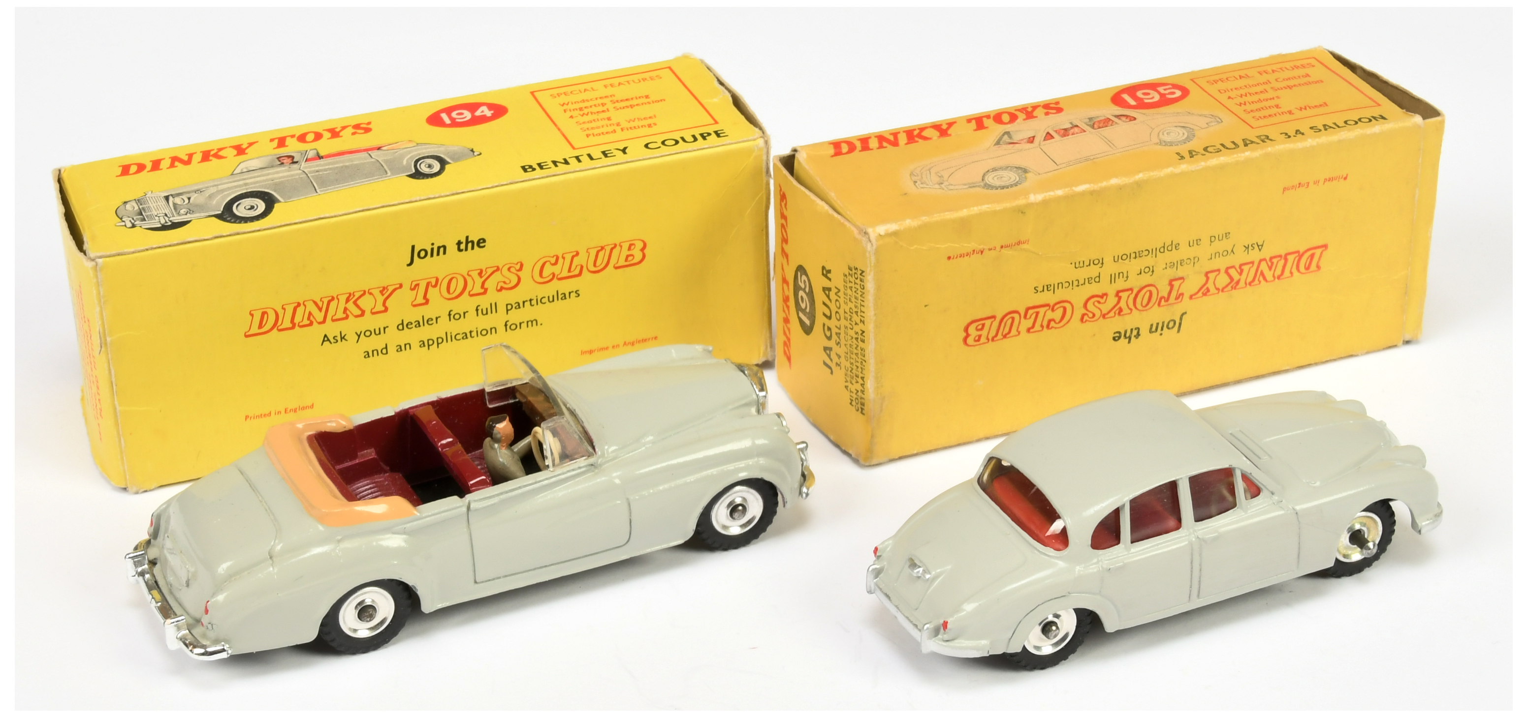 Dinky Toys 194 Bentley Coupe - Grey body, maroon interior with figure, chrome trim and spun hubs ... - Image 2 of 2