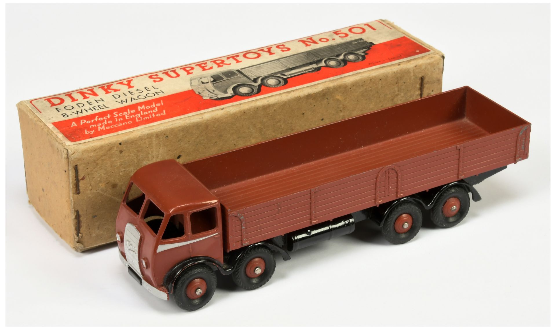 Dinky Toys 501 Foden (type 1) 8-wheel Diesel Wagon - Reddish Brown including rigid hubs with Herr...