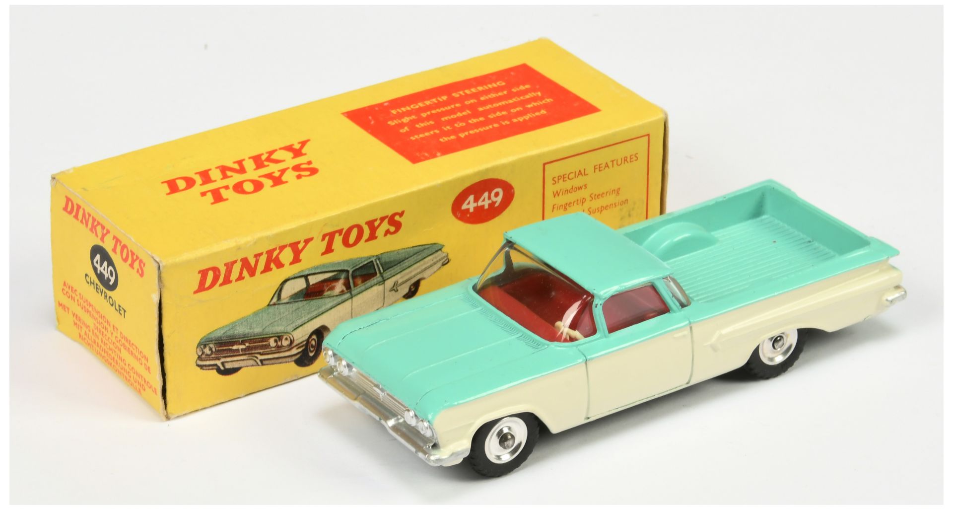 Dinky Toys 449 Chevrolet EL Camino Pick-Up - Two-Tone Turquoise and cream, red interior, silver t...