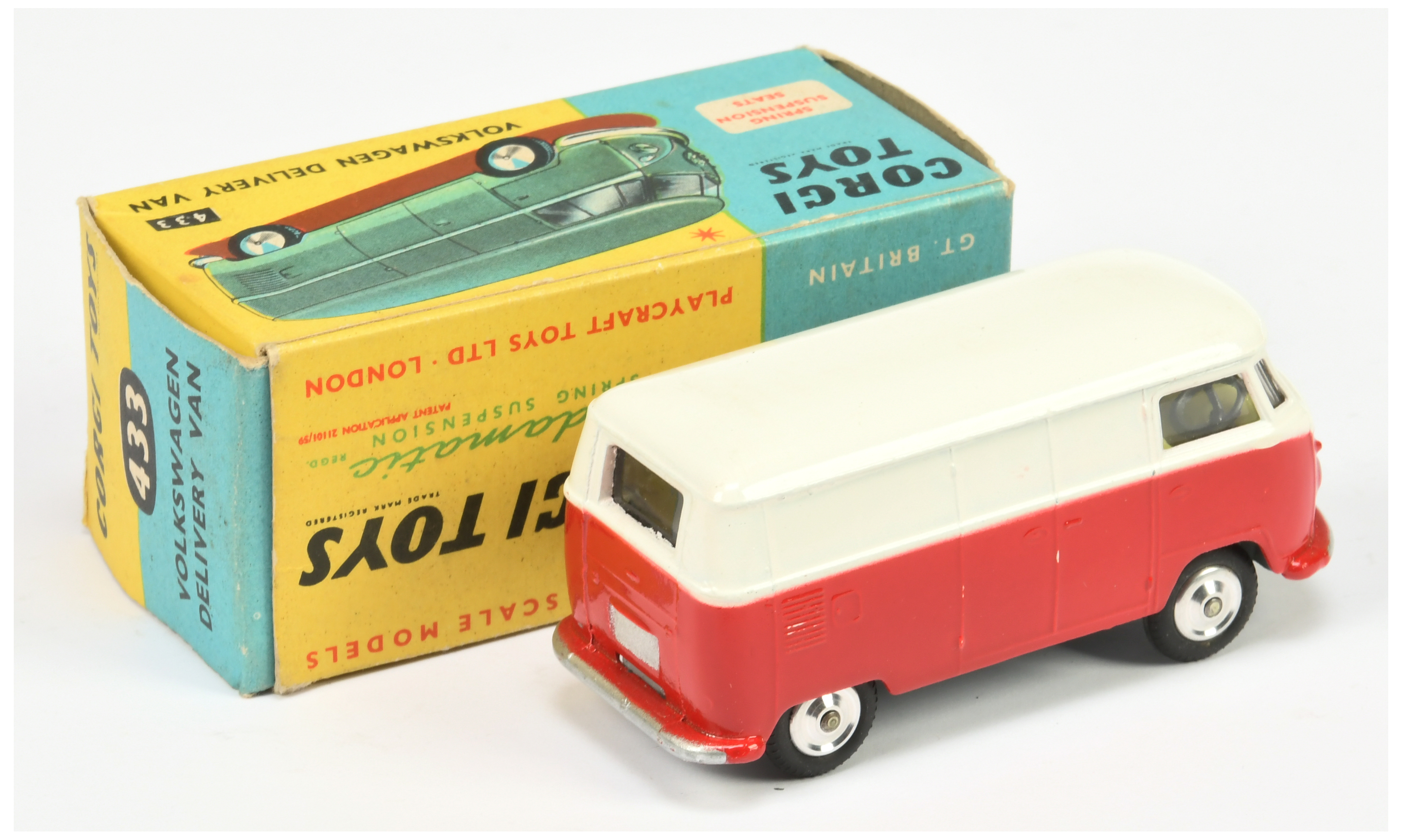 Corgi Toys 433 Volkswagen Delivery Van - Two-Tone White and Red, lemon interior, silver trim and ... - Image 2 of 2