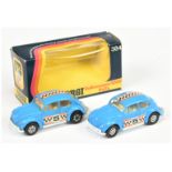 Corgi Toys 384 Volkswagen Salon (Beetle) - A Pair - (1) Mid-blue, white base and interior, whizzw...