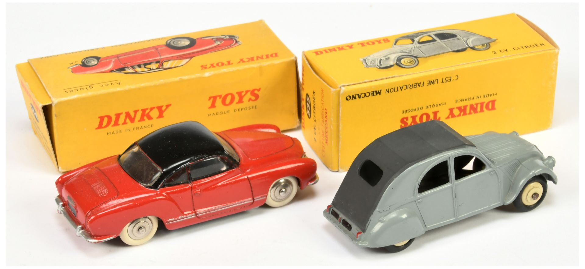 French Dinky Toys 24M Volkswagen Karmann Ghia - Red with black roof, chrome convex hubs with whit... - Image 2 of 2