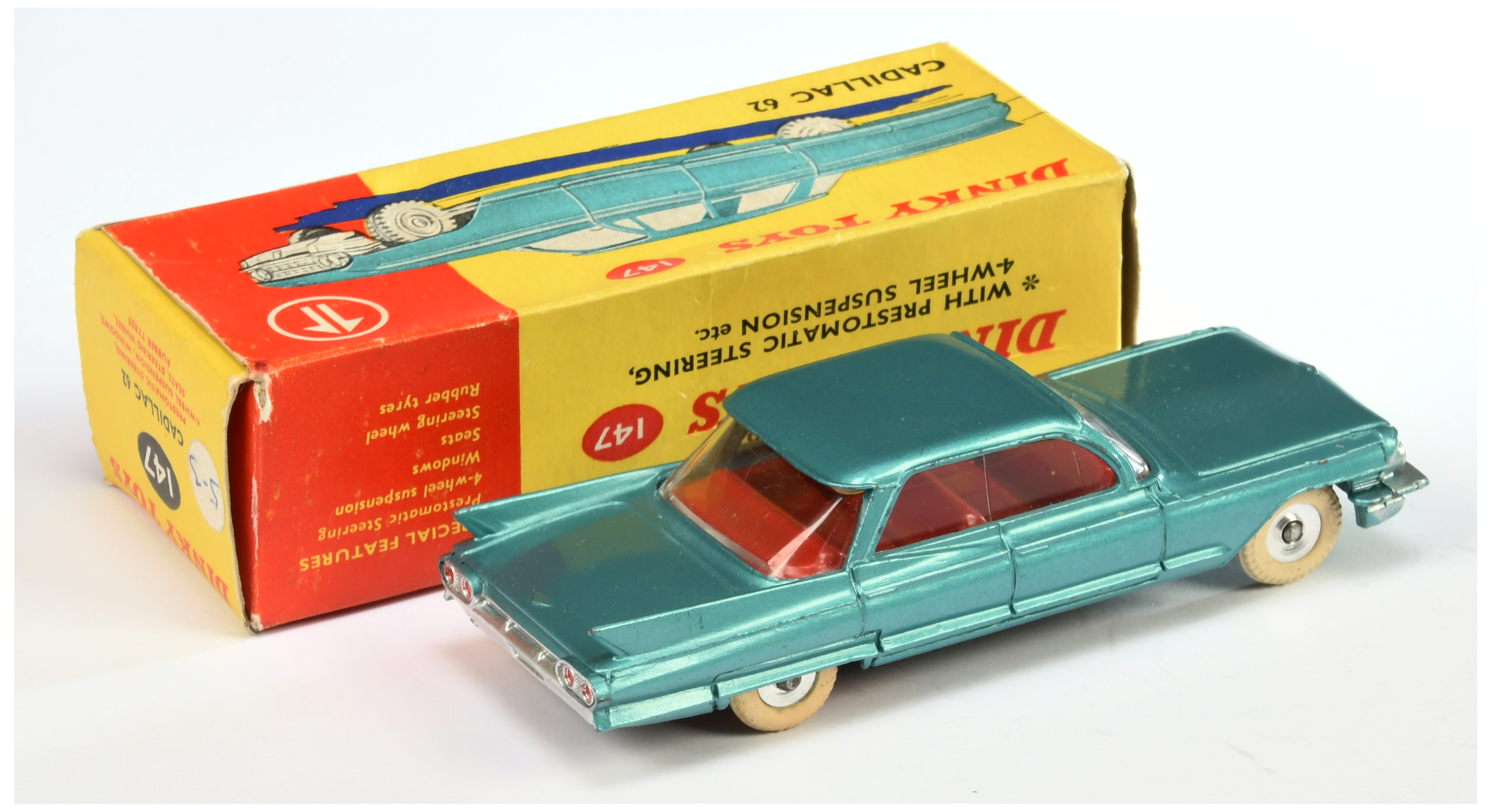 Dinky Toys 147 Cadillac 62 - Metallic Aqua body, red interior, silver trim and spun hubs with whi... - Image 2 of 2
