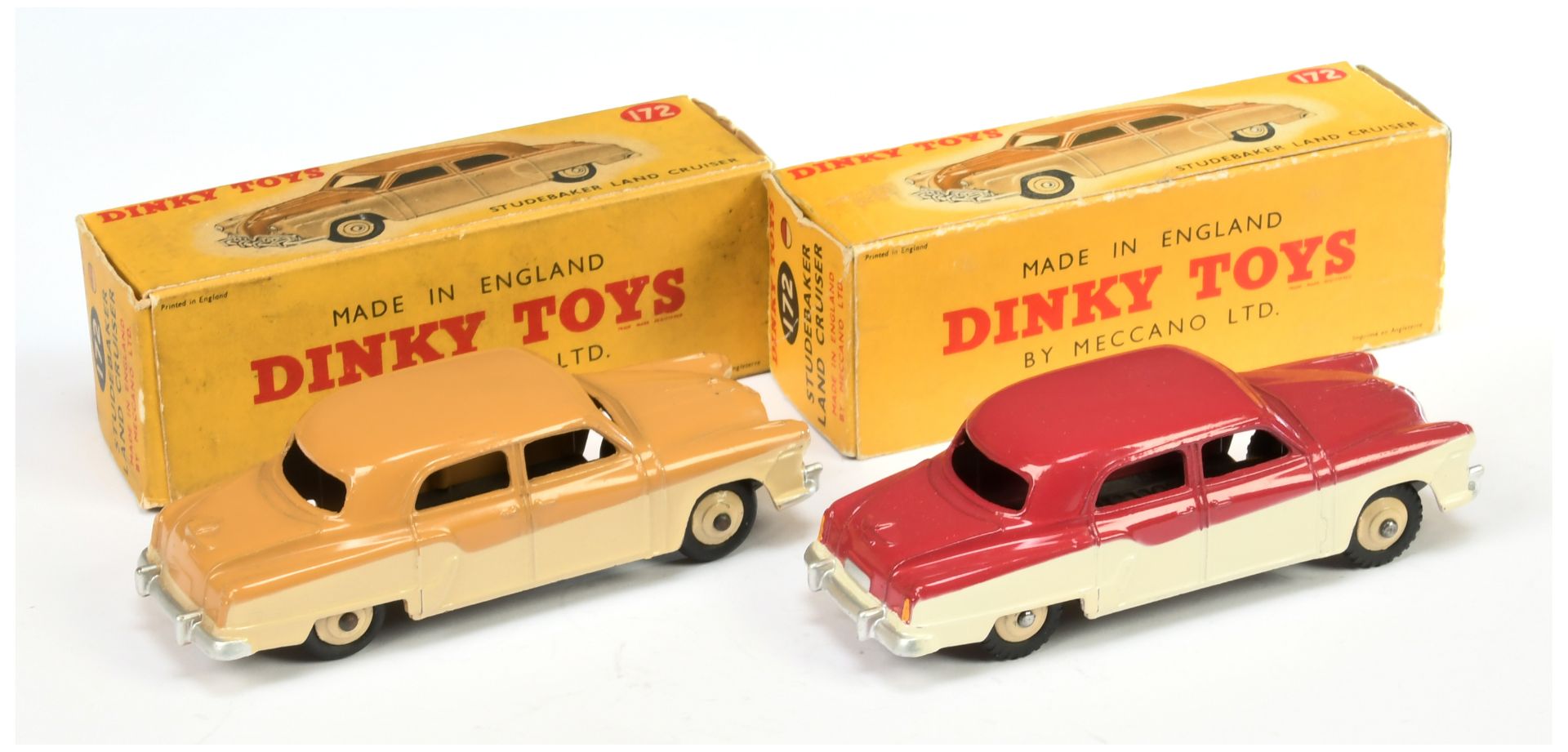 Dinky Toys 172 Studebaker Land Cruiser - Two-Tone Cerise and cream, light beige rigid hubs and si... - Image 2 of 2