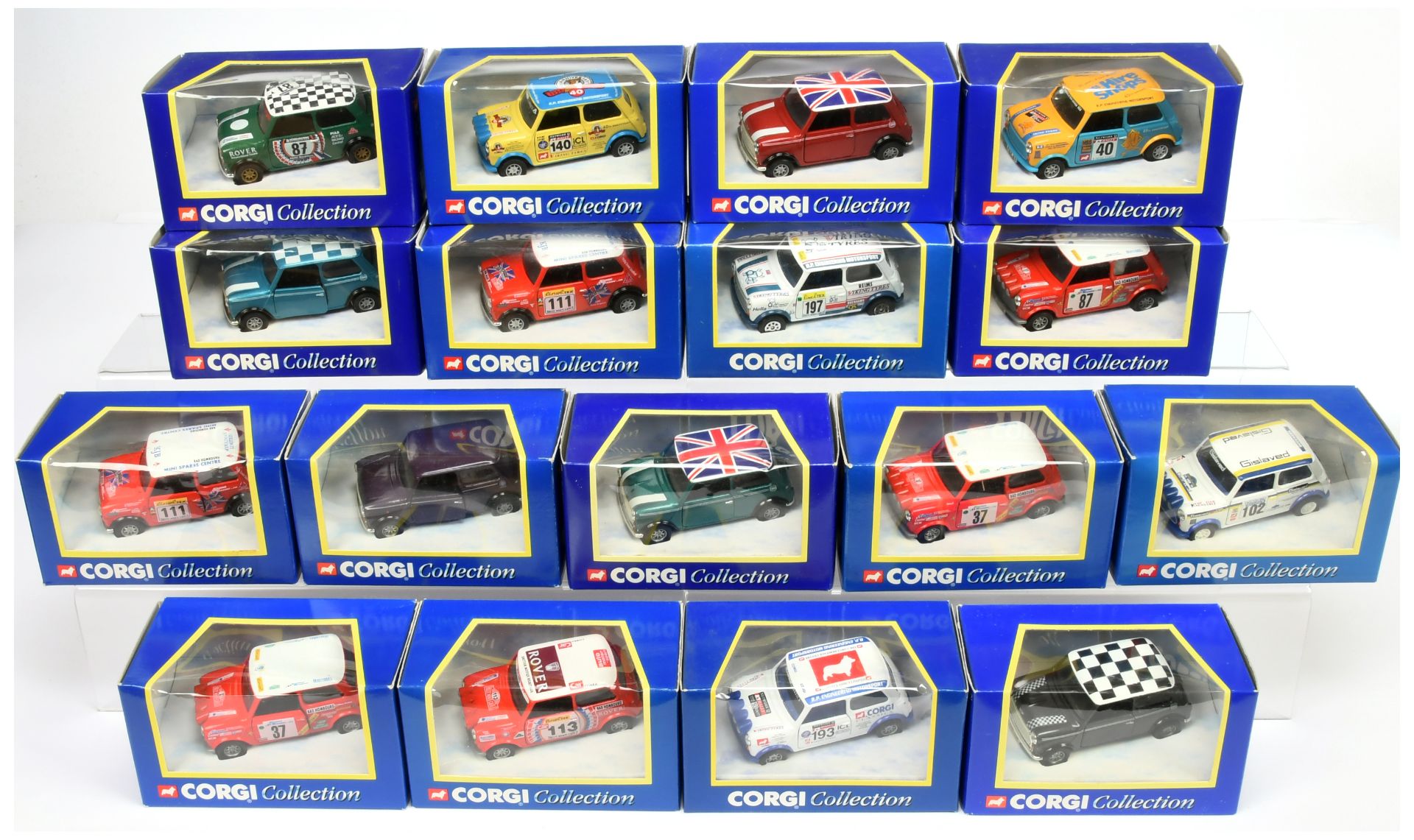 Corgi (1/36th) Mini Group Of 17 To Include - 04409  - Equinox, 04410 Flame red, 04405 "RAC Rally ...