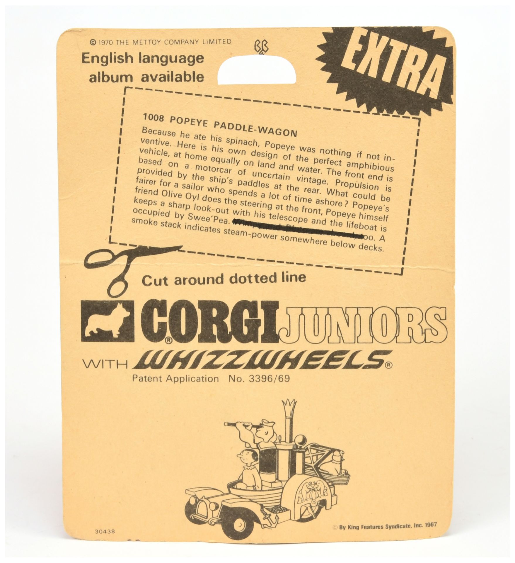 Corgi Juniors 1008 "Popeye" Paddle Wagon - Yellow Body, blue chassis, Waterwheels and with 3 X fi... - Image 2 of 2