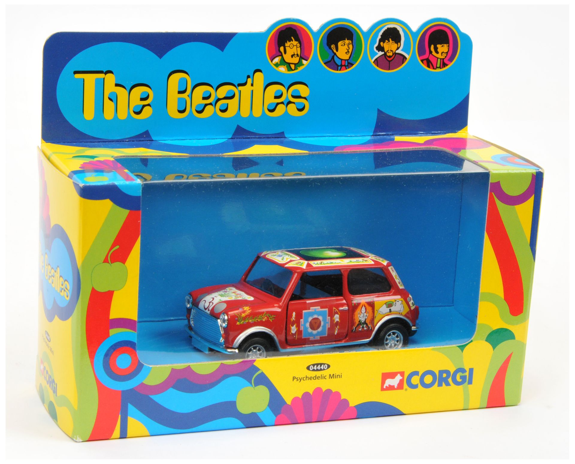 Corgi 04440 "The Beatles" Psychedelic Mini - Red body with colorful Psychedelic Trim - Mint inclu...