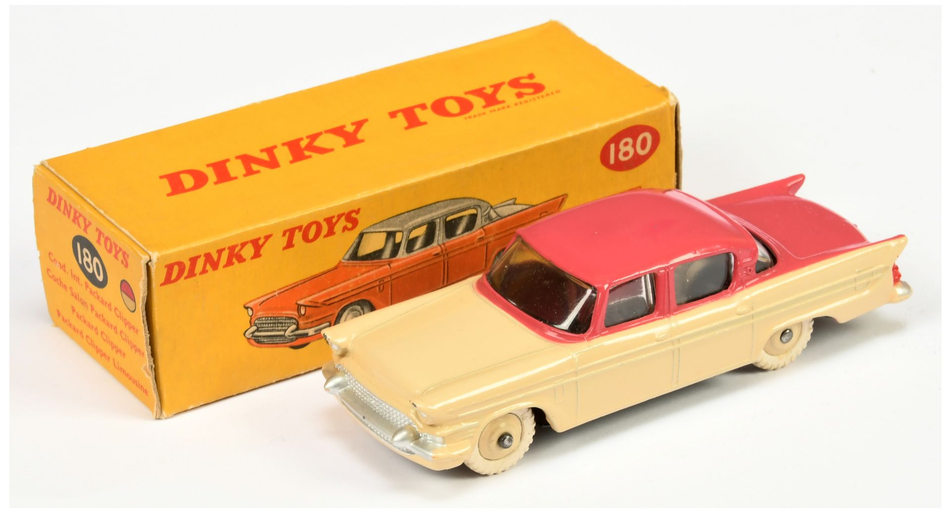 Dinky Toys 180 Packard Clipper Sedan - Two-Tone Cerise and light beige including rigid hubs with ...